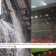 Arsenal supporters MOCK Old Trafford's leaking roof as they celebrate returning to top