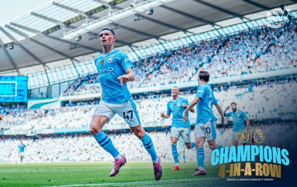 Man City win record fourth English title in a row as Foden scores twice in 3-1 win over West Ham